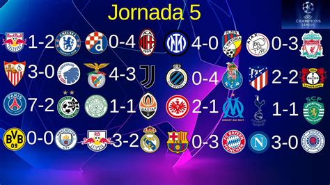 Resultados Y Tabla De Posiciones En Cada Grupo Jornada 5 Uefa Champions League 2022 2023 Youtube