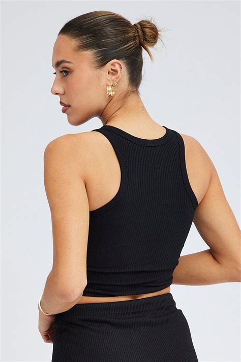 Black Cropped Crew Neck Tank Ally Fashion