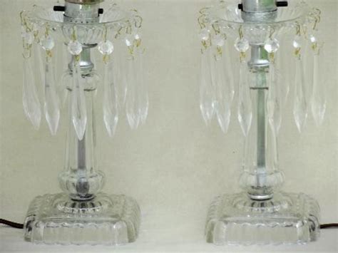 vintage mantle lamps w/ crystal prisms, vintage pressed glass mantel ...