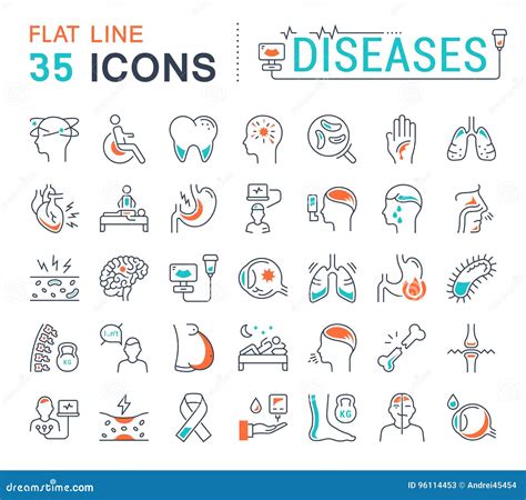 Set Vector Flat Line Icons Diseases Stock Illustration Illustration