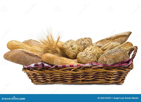 Basket With A Bread Assortment Isolated On White Stock Image Image Of