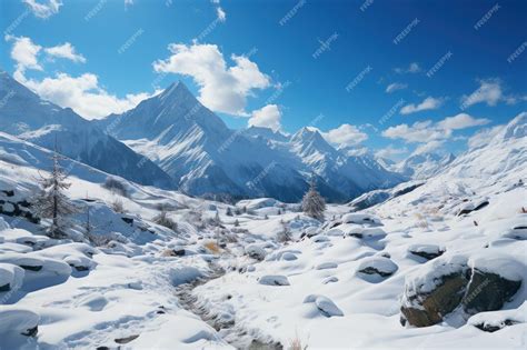 Premium AI Image | beautiful snowy landscape with the mountains