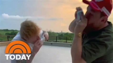 Watch Luke Combs Teach Ed Sheeran How To Shotgun A Beer YouTube