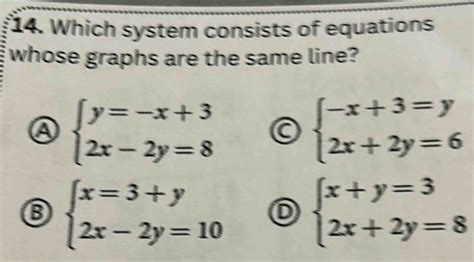 Solved 14 Which System Consists Of Equations Whose Graphs Are The