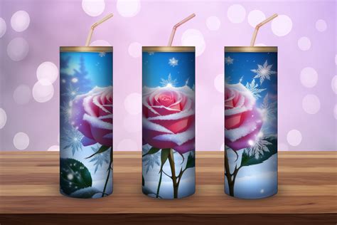 Frozen Rose In Snow Tumbler Sublimation Graphic By Amarylleart