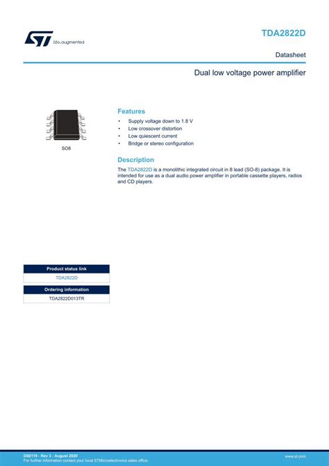 PDF Dual Low Voltage Power Amplifier STMicroelectronicsTDA2822D