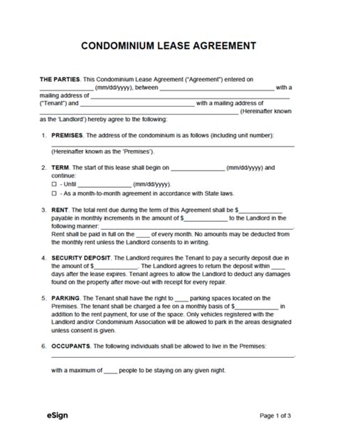 Free Condominium Lease Agreement Template Pdf Word