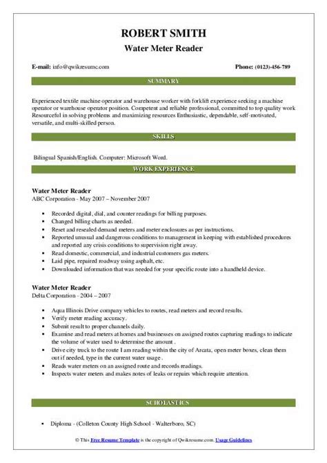 Water Meter Reader Resume Samples | QwikResume