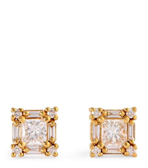 SUZANNE KALAN Yellow And Diamond Princess Stud Earrings Gold