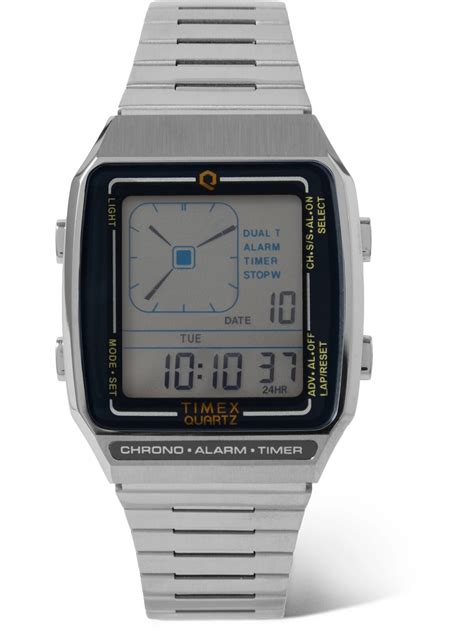 Timex Q Reissue Lca Mm Stainless Steel Digital Watch In Silver