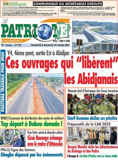 Titrologie De Le Patriote N Du Samedi Janvier Abidjan Net