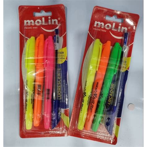 Marca De Texto Fluorescente Molin Cores Variadas Papelaria