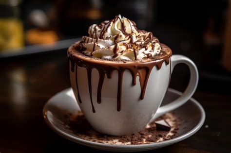 Premium AI Image Hot Chocolate With Whipped Cream Marshmallows And Chocolate Shavings AI Generated