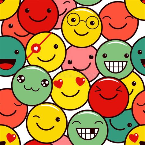 Seamless Pattern With Funny Emoticons Emoji Faces In Different