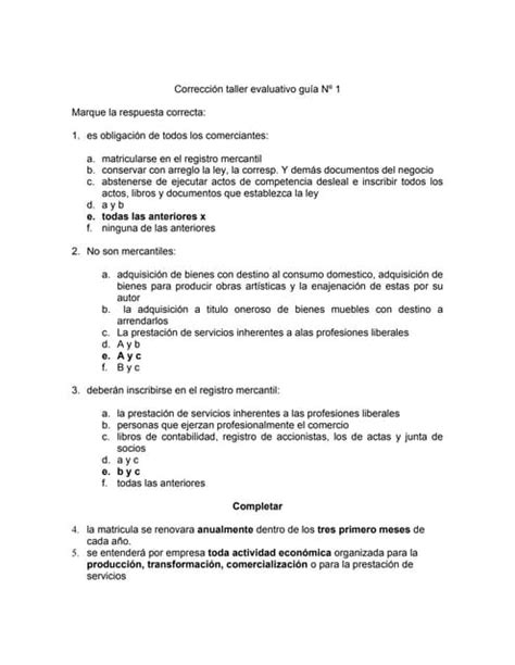 Corrección Taller Evaluativo Guía Nº 1 Pdf