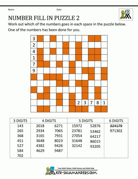 Number Fill In Puzzles - Free Printable Crossword Puzzle #2 | Printable ...