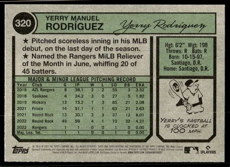 2023 Topps Heritage Yerry Rodríguez Rookie G432 Texas Rangers 320 eBay