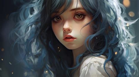 Premium Ai Image Anime Girl With Blue Hair And White Shirt Staring At Camera Generative Ai