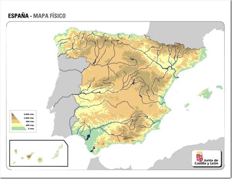 Mapa físico mudo de España Mapa de relieve de España JCyL Mapes