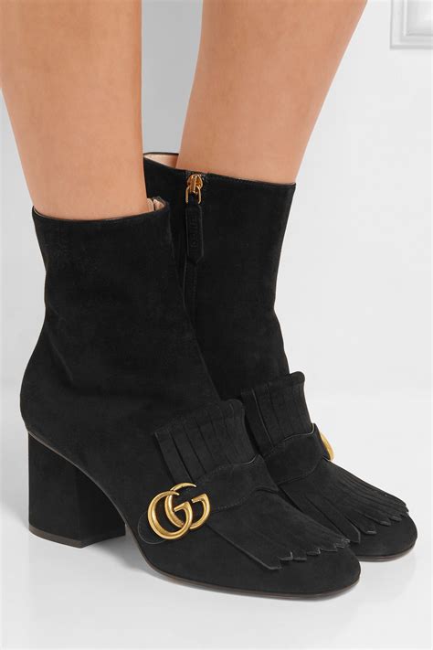 Lyst - Gucci Fringed Suede Ankle Boots in Black