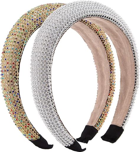 Savita 2pcs Rhinestone Padded Headbands Diamond Crystal Beaded