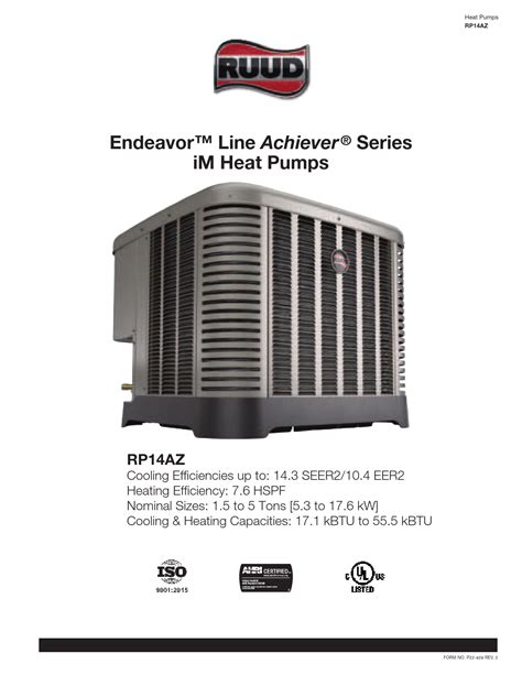 Rheem Rp14az Endeavor Line Classic Series Im Heat Pumps Instruction Manual