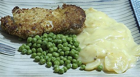 Au Gratin Potatoes Panko Breaded Chicken Thighs And Buttery Peas