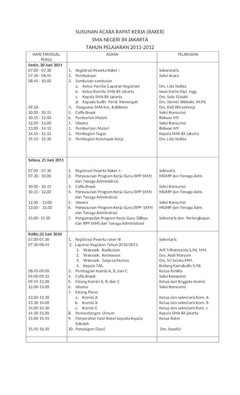 DOCX Susunan Acara Rapat Kerja DOKUMEN TIPS