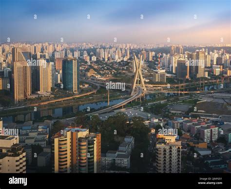 Aerial View Of Octavio Frias De Oliveira Bridge Ponte Estaiada Over