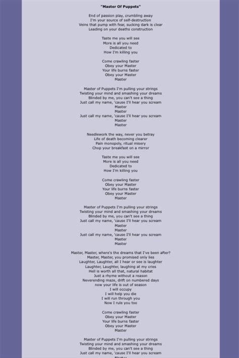 Master Of Puppets Lyrics