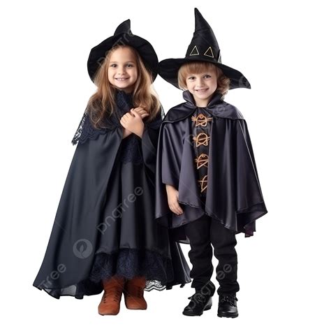 Dos Lindos Niños Disfrazados De Bruja Y Drácula Para Halloween Png