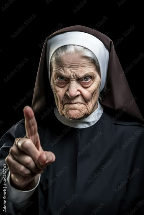 An Older Nun Wagging Finger In Disapproval Stock Illustration Adobe Stock