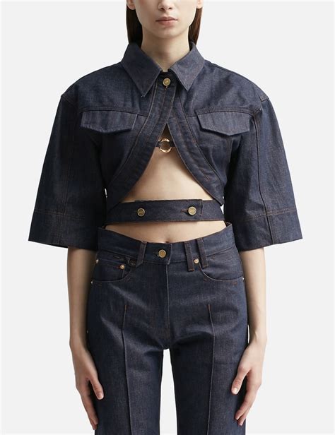 Jacquemus Le Haut De Nimes Yuma Denim Cutout Top In Blue Modesens