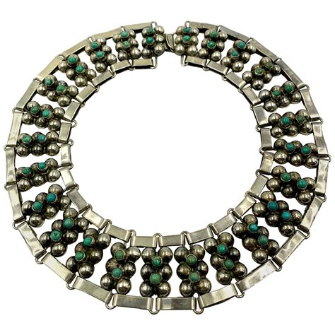 Vintage Mid Century Taxco Mexican Modernist Silver And Turquoise Wide