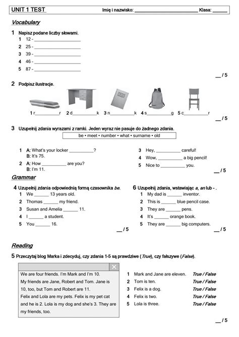 Brainy 4 Unit 1 Test Worksheet