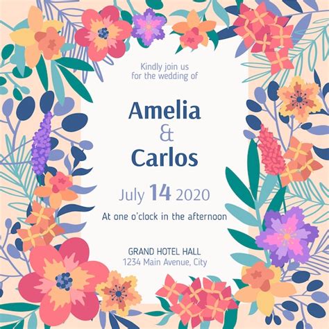 Invitación de boda colorida dibujada a mano Vector Gratis