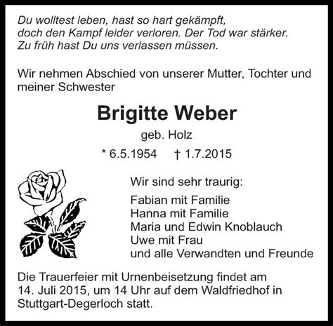 Traueranzeigen Von Brigitte Weber Zeit Des Gedenkens De