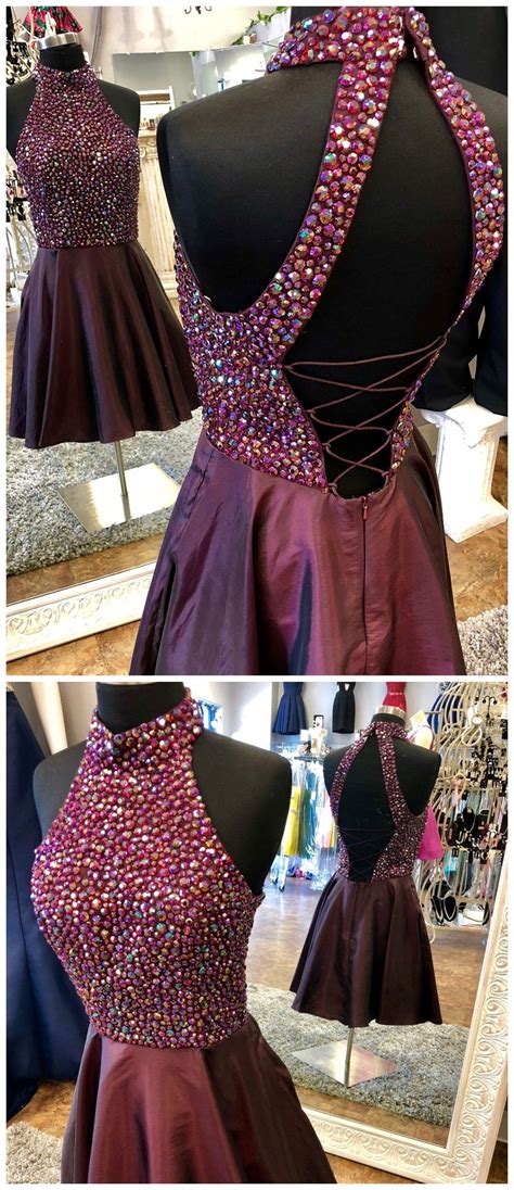 Burgundy Homecoming Dress Maroon Homeocming Dresses Rhinestone Hoco