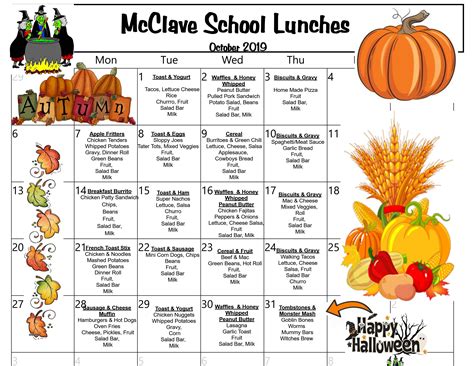 October Lunch Menus Available - McClave School District