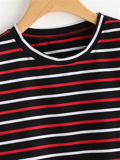 Contrast Striped Tee Shein Sheinside