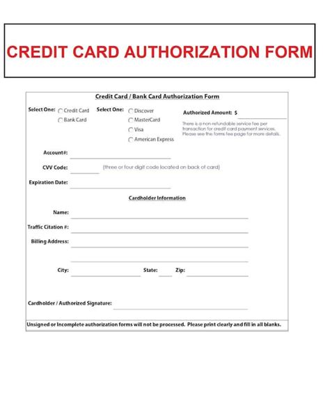 Credit Card Authorization Form Fillable PDF Format Etsy UK