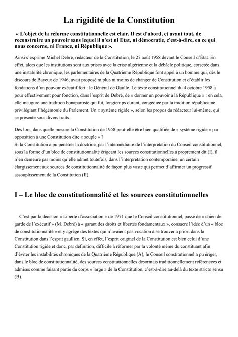 La Rigidit De La Constitution Il Est D Abord Et Avant Tout De