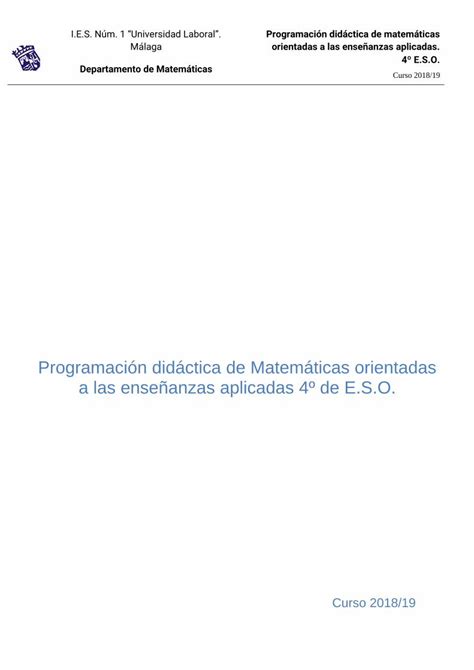 PDF Programación didáctica de Matemáticas orientadas a las enseñanzas