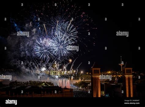 Pyromusical And Fireworks Of La Mercè 2022 On Maria Cristina Avenue In