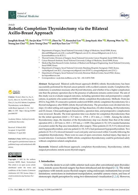 PDF Robotic Completion Thyroidectomy Via The Bilateral Axillo Breast