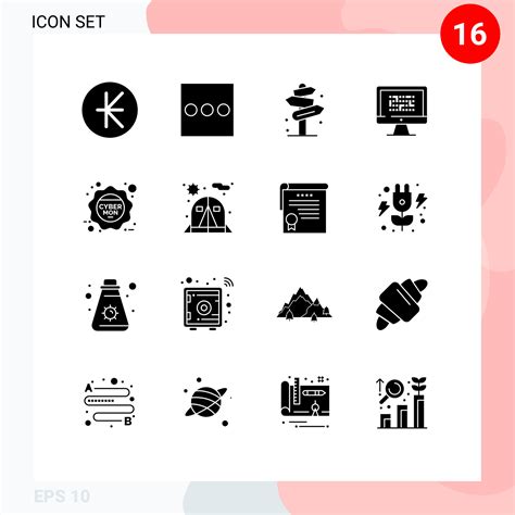 Group Of 16 Solid Glyphs Signs And Symbols For Cyber Monday Information