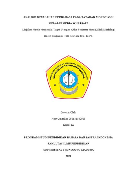 Analisis Kesalahan Berbahasa Pada Tataran Morfologi Melalui Media Whatsapp Pdf