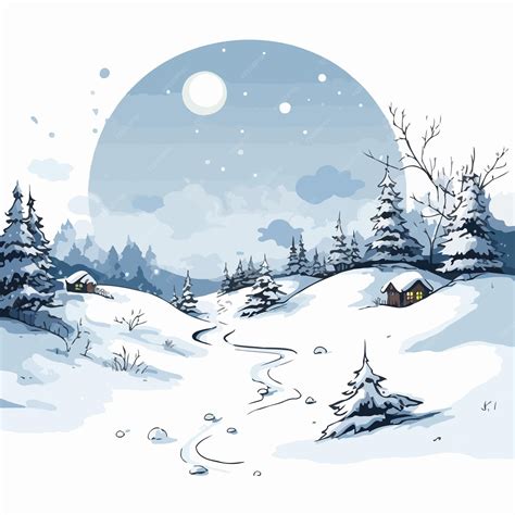 Premium Vector A Cartoon Of Snow Scene