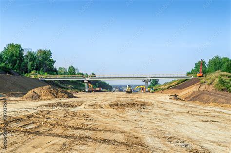 Small Reinforced Concrete Bridge Under Construction on a Highway Under ...