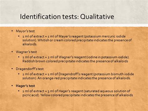 Mayer S Test For Alkaloids The Results Of Alkaloid Identification